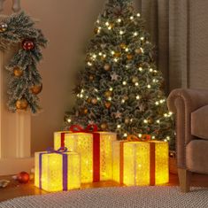 Greatstore Osvetljene božične škatle 3 kosi 64 LED toplo bele