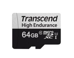 Transcend 64GB microSDXC 350V UHS-I U1 (razred 10), visoko vzdržljiva pomnilniška kartica, 95 MB/s R, 45 MB/s W