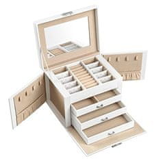 shumee Škatla za nakit, 4 nivoji organizatorja nakita, škatla za shranjevanje nakita s pladnji, ki jo je mogoče zakleniti, žametna podloga, bela JBC159W01