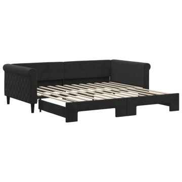 Vidaxl Izvlečna dnevna postelja črna 100x200 cm žamet