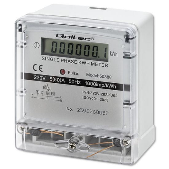 Qoltec Enofazni elektronski števec qoltec | števec porabe energije | 230V | LCD