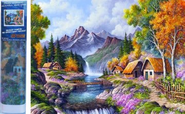 Norimpex Diamantna slika Koče ob gorski reki 30x40cm