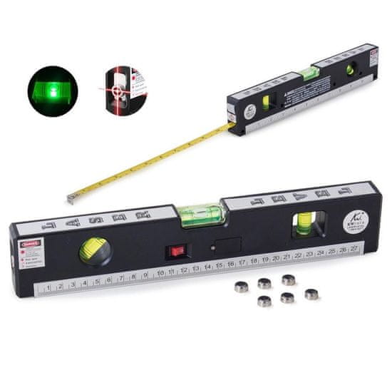 Verkgroup Multifunkcijska laserska vodna tehtnica 31cm z tračnim metrom 150cm osvetljena
