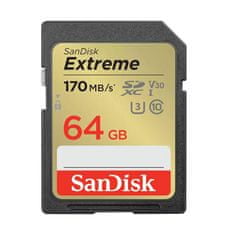 SanDisk Pomnilniška kartica EXTREME SDXC 64GB 170/80 MB/s UHS-I U3 (SDSDXV2-064G-GNCIN)