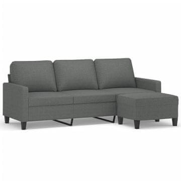 Vidaxl Kavč trosed s stolčkom za noge temno siv 180 cm blago