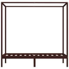 Vidaxl Posteljni okvir z baldahinom temno rjav iz borovine 100x200 cm