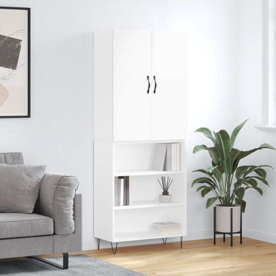 Vidaxl Visoka komoda visok sijaj bela 69,5x34x180 cm inženirski les