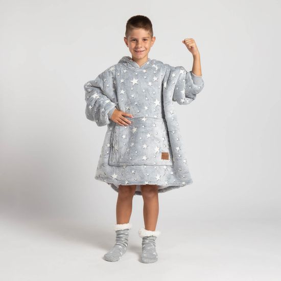 Svilanit SoftHug otroška hoodie odeja z rokavi, zvezde + nogavice