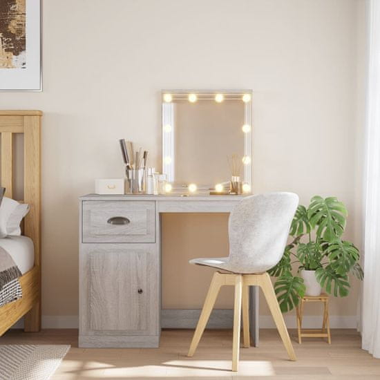 Vidaxl Toaletna mizica z LED lučkami siva sonoma 90x42x132,5 cm