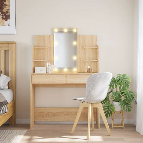 Vidaxl Toaletna mizica z LED lučkami sonoma hrast 96x40x142 cm