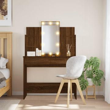Vidaxl Toaletna mizica z LED lučkami rjavi hrast 96x40x142 cm