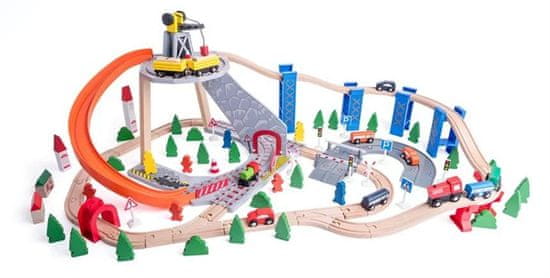 Woody Toy Vlakovna proga s toboganom in žerjavom, 130 kosov