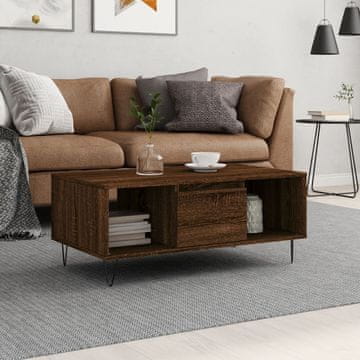 Vidaxl Klubska mizica rjav hrast 90x50x36,5 cm inženirski les