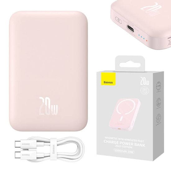 BASEUS powerbank magnetic mini 6000mah 20w magsafe (roza)