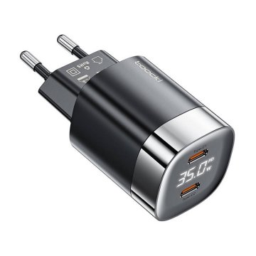 slomart toocki omrežni polnilec 2x usb-c, gan 35W (črn)
