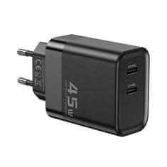 slomart toocki omrežni polnilec 2xusb-c, gan 45w (črn)