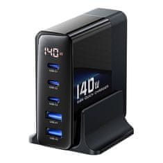 slomart toocki omrežni polnilec 3xusb-c + 2xusb, gan 140w (črn)