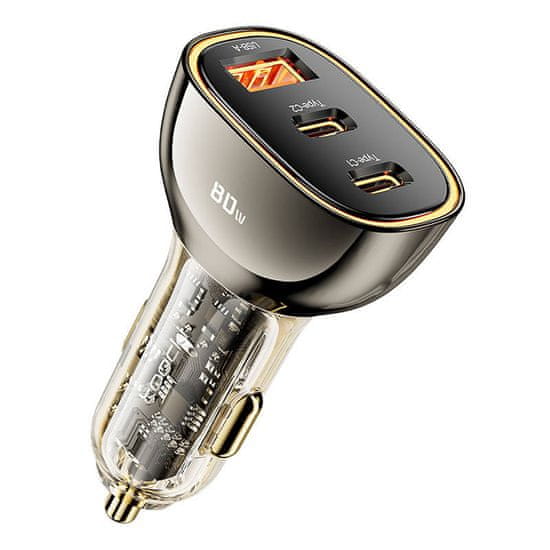 slomart toocki avtomobilski polnilec 2xusb-c + usb, 80w (črn)
