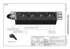 Triton Razdelilna plošča 10" 4x vtičnica po ČSN, max 16A, kabel 3x1,5mm 2m + vtič univerzalni CZ-DE max 16A, kontrolna lučka