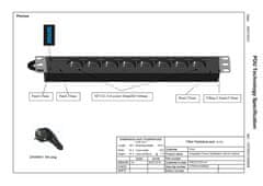 Triton Razdelilna plošča 19" 1U; 8 x vtičnica po ČSN, max. 16 A; kabel 3 x 1,5 mm, 2 m + vtič univerzalni CZ-DE max. 16