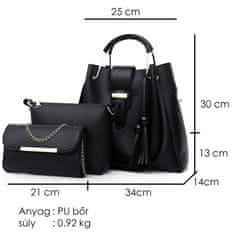 Dollcini 3-delni komplet denarnic Torbe iz PU usnja za ženske Torbe za čez ramo Tote Bag, črna/mat