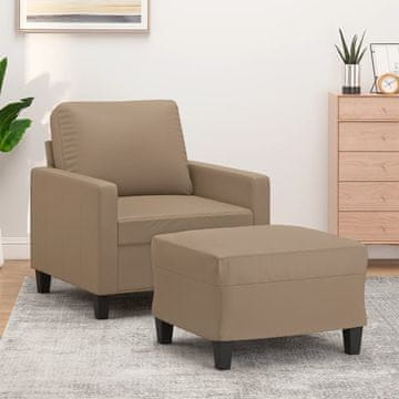 Vidaxl vidaXL Fotelj z podnožjem, kapučino, 60 cm, umetno usnje
