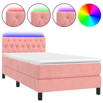 Vidaxl Box spring postelja z vzmetnico LED roza 100x200 cm žamet