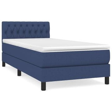Vidaxl Box spring postelja z vzmetnico moder 90x190 cm blago