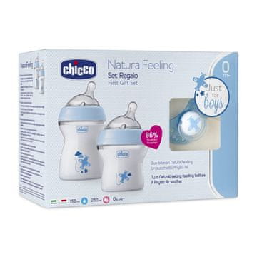 shumee NaturalFeeling komplet za hranjenje steklenička 150ml 0m+ + steklenička 250ml 2m+ + duda PhysioForma Comfort 0m+ modra
