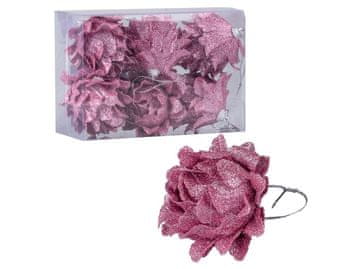 Okraski za tekstil 6 kosov 40 mm cvet božičnega drevesa, roza z bleščicami