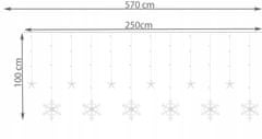 Malatec Novoletne lučke zavesa 138 LED hladno bela 2,5m snežinke 8 funkcij
