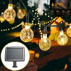 Netscroll Veriga 50 svetlobnih kristalnih solarnih zunanjih retro LED lučk, veriga svetlobnih LED lučk, vodoodporne solarne svetilke, popolne za drevo, teraso ali božično dekoracijo, BulbLights