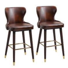 HOMCOM HOMCOM Komplet 2 visokih barskih stolčkov v industrijskem slogu z naslonom in podnožjem, usnjeni sedeži in lesene noge, vintage stolčki za kuhinjo in restavracijo, 52x53x101cm