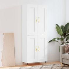 Vidaxl Visoka komoda visok sijaj bela 69,5x34x180 cm inženirski les