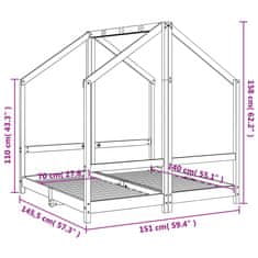 Vidaxl Otroški posteljni okvir črn 2x(70x140)cm trdna borovina