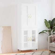 Vidaxl Visoka komoda visok sijaj bela 69,5x34x180 cm inženirski les