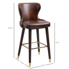 HOMCOM HOMCOM Komplet 2 visokih barskih stolčkov v industrijskem slogu z naslonom in podnožjem, usnjeni sedeži in lesene noge, vintage stolčki za kuhinjo in restavracijo, 52x53x101cm
