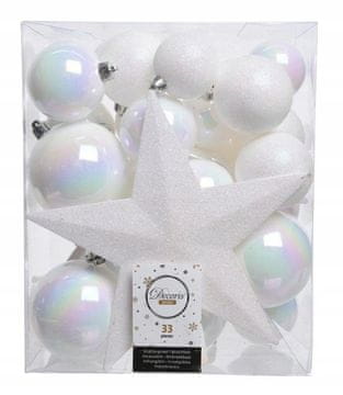 shumee Bele božične kroglice z bodico, nelomljive, komplet 33 kosov, 5-8 cm