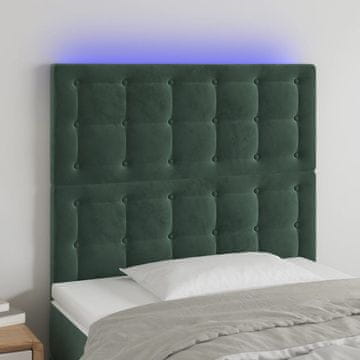 Vidaxl vidaXL Vzglavje postelje z LED diodo temno zeleno 90x5x118/128 cm žametno
