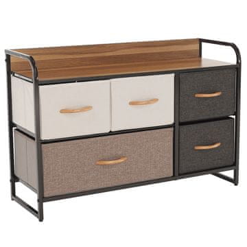 KONDELA Komoda s škatlami iz blaga Hazel tip 4 - črna / bež / rjava