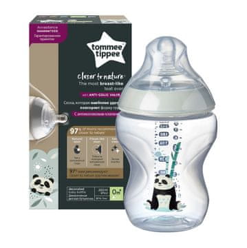 shumee Closer To Nature steklenička za hranjenje s silikonskim cucljem 0m+ Panda 260ml