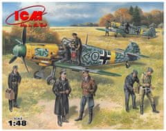 ICM maketa-miniatura Bf 109F z nemškimi piloti in zemeljsko posadko • maketa-miniatura 1:48 starodobna letala • Level 3