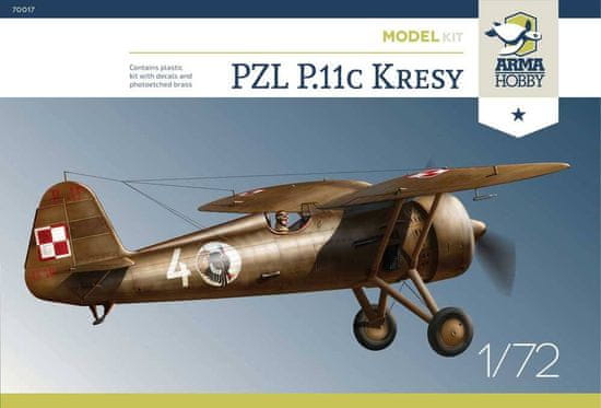 ARMA Hobby maketa-miniatura PZL P.11c Kresy • maketa-miniatura 1:72 starodobna letala • Level 3