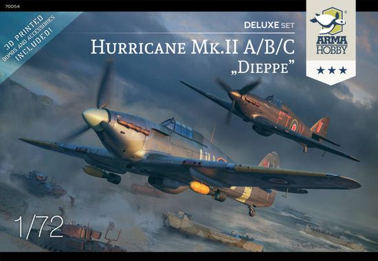 ARMA Hobby maketa-miniatura Hurricane Mk II A-B-C "Dieppe" Deluxe Set. • maketa-miniatura 1:72 starodobna letala • Level 4