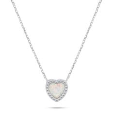 Brilio Silver Bleščeča srebrna ogrlica v obliki srca z opalom NCL134W
