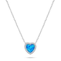 Brilio Silver Bleščeča srebrna ogrlica v obliki srca z opalom NCL134WB
