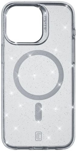 Hrbtni pokrov zaščitni hrbtni pokrov Cellularline Sparkle Mag s podporo Magsafe za Apple iPhone 15 Pro Max, prozoren bleščeč zaključek (SPARKMAGIPH15PRMT)