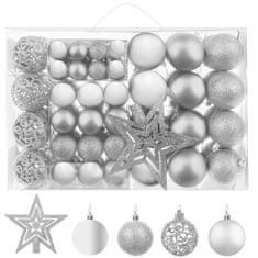 Malatec Komplet srebrnih božičnih kroglic 100 kosov + zvezda