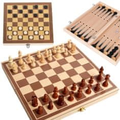 Verkgroup 3v1 lesena šahovnica backgammon in dama 30×30cm lesene figure