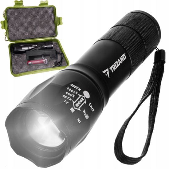 Malatec Alu. akumulatorska ročna svetilka CREE LED T6 USB 300m črna